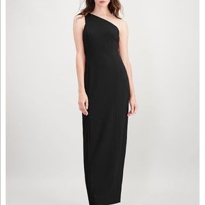 Calvin Klein black slit one shoulder gown